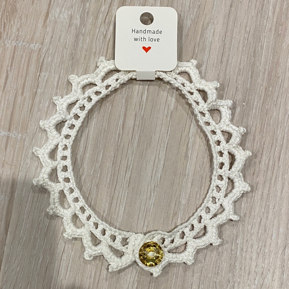 Crochet Choker Necklace with Yellow Gem Handmade